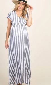 New Mauve striped button front maternity maxi dress